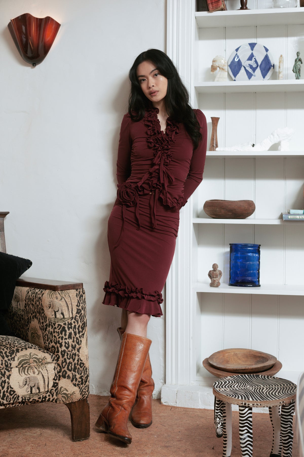 RUFFLE SKIRT WINE