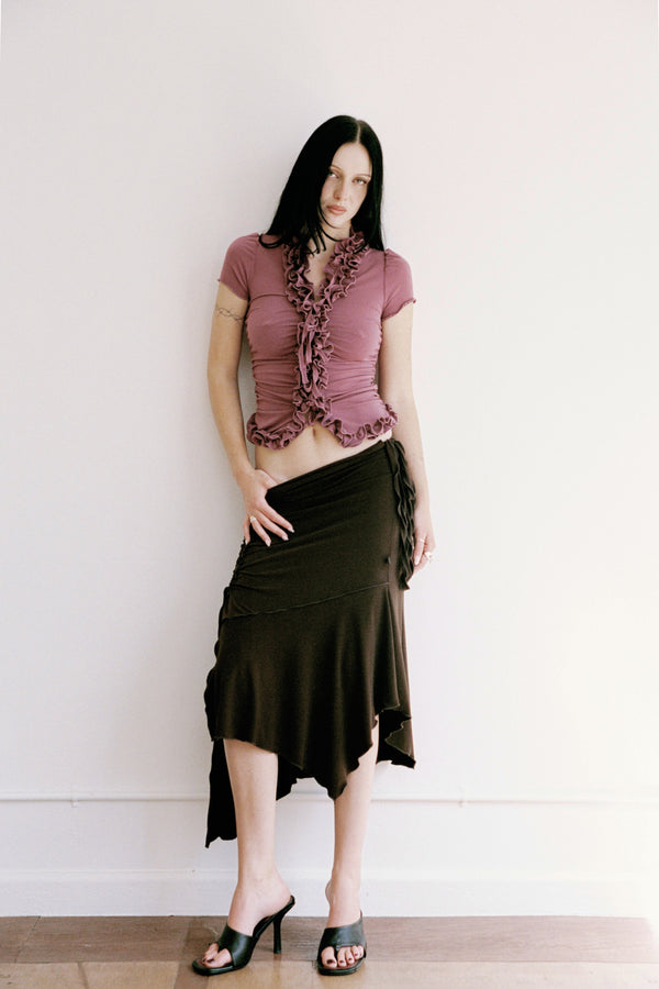 RUFFLE TOP SHORT SLEEVE CINNAMON