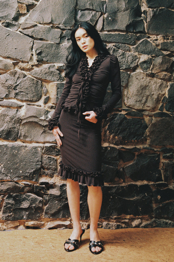 RUFFLE SKIRT BROWN