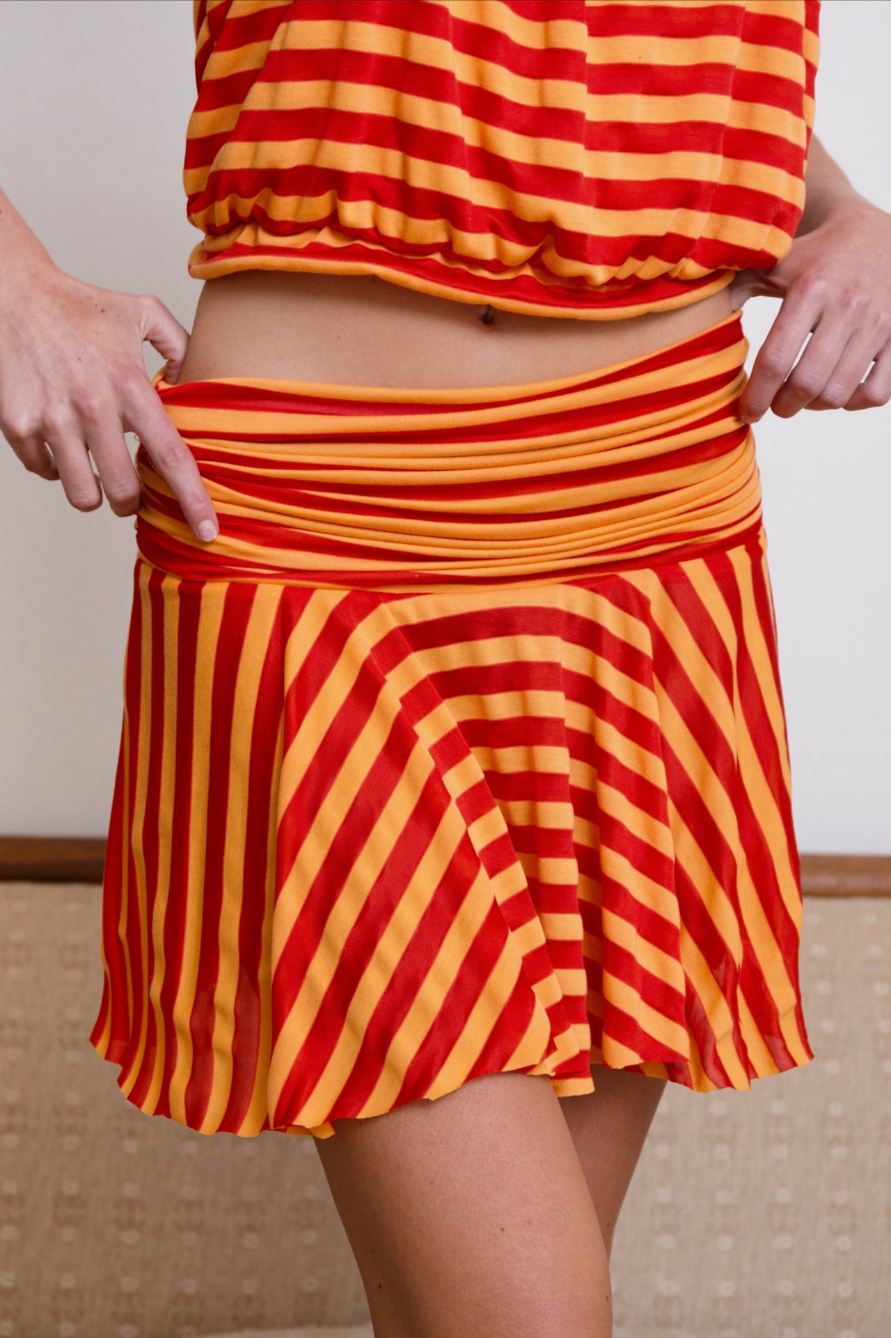 ORANGE/RED STRIPE MINI SKIRT