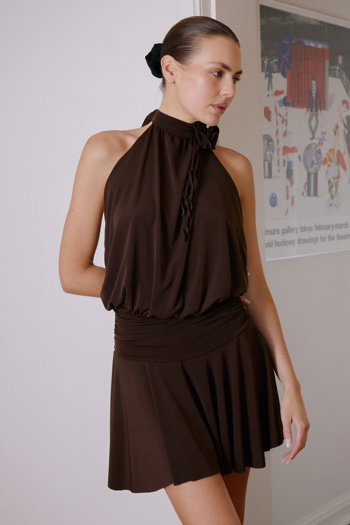 HALTER MINI DRESS BROWN