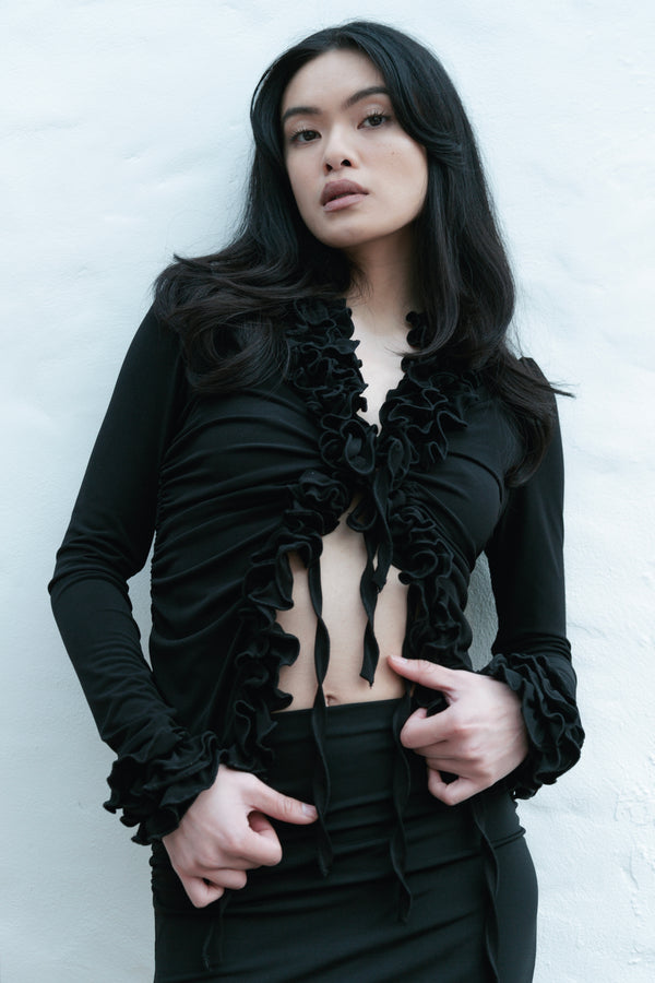 BLACK RUFFLE BLOUSE