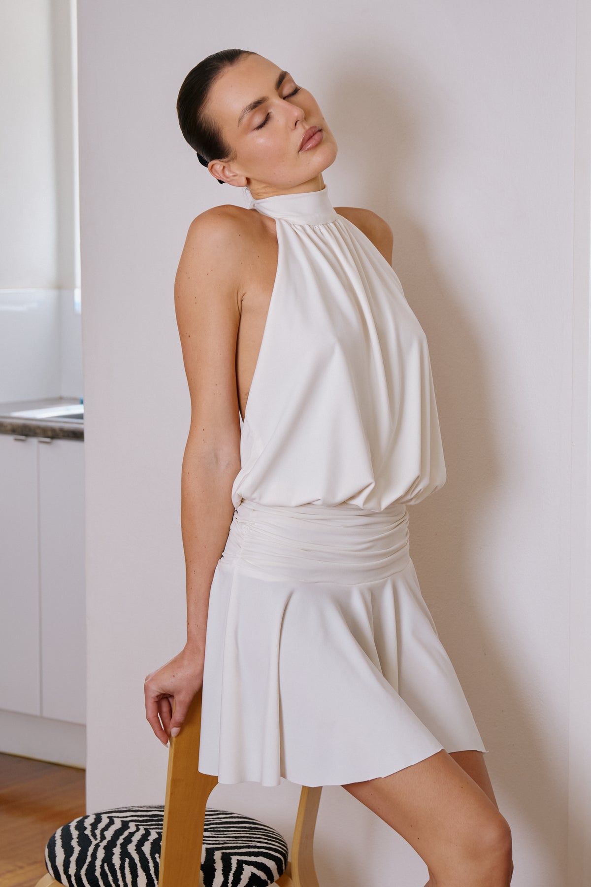 HALTER MINI DRESS IVORY