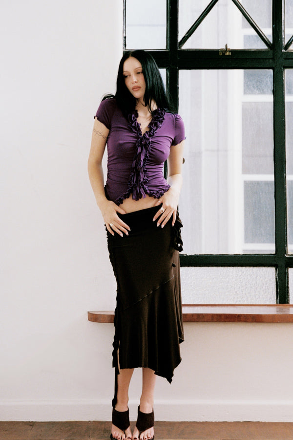 RUFFLE TOP SHORT SLEEVE PURPLE