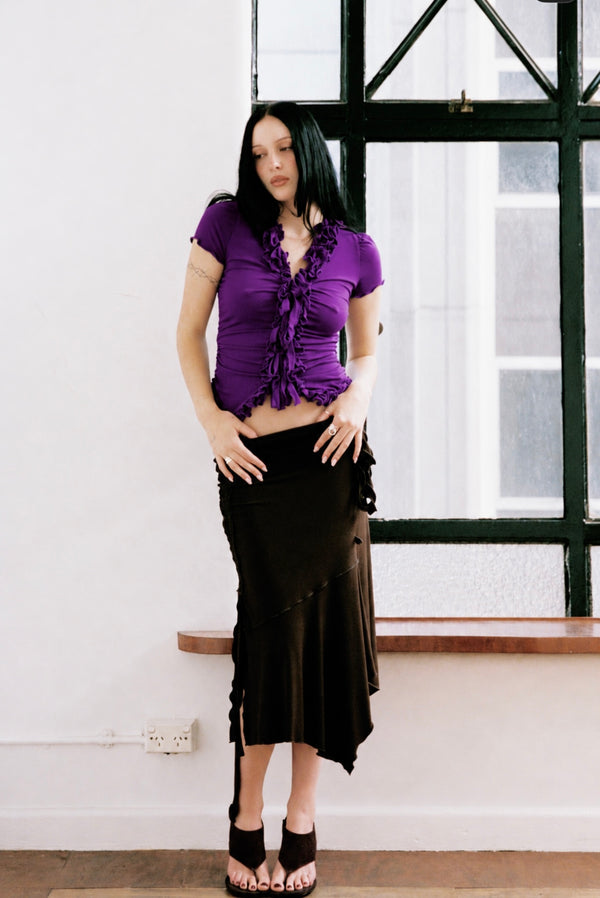 RUFFLE TOP SHORT SLEEVE PURPLE