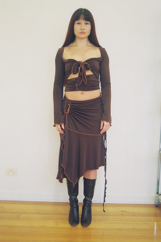 ORANGE/BROWN CONTRAST SPLIT SKIRT