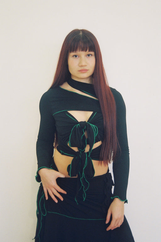 GREEN/BLACK TIE TOP LONG SLEEVE